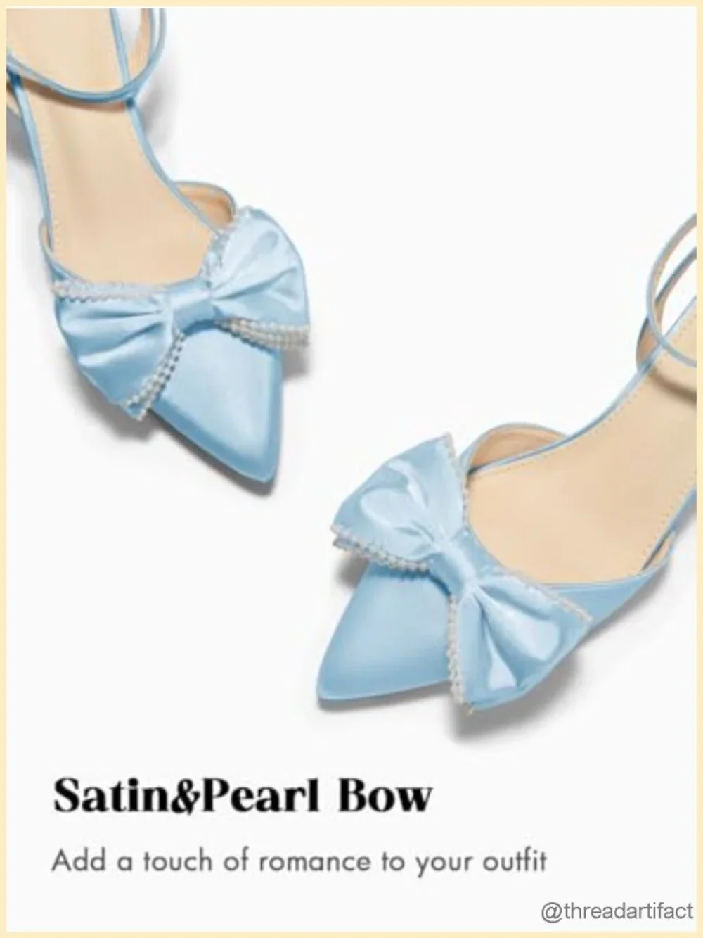 Satin Kitten Low Heels Bow Pearl Pointed Toe Pumps Ankle Strap Wedding Shoes